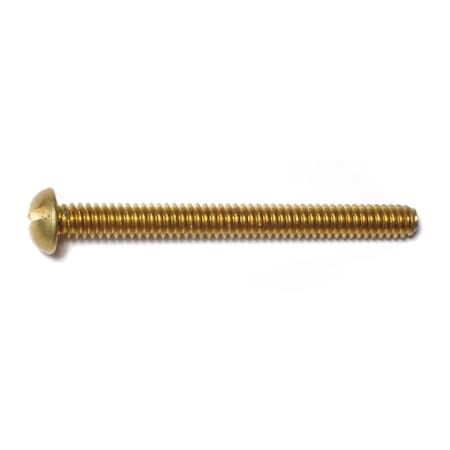 #10-24 x 2 in Slotted Round Machine Screw, Plain Brass, 15 PK